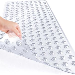 AmazerBath Bath Tub Mat, 40 x 16 Inches Non-Slip Shower Mats with Suction Cups and Drain Holes, Bathtub Mats Shower Stall Mats Machine Washable, Clear