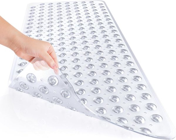 AmazerBath Bath Tub Mat, 40 x 16 Inches Non-Slip Shower Mats with Suction Cups and Drain Holes, Bathtub Mats Shower Stall Mats Machine Washable, Clear
