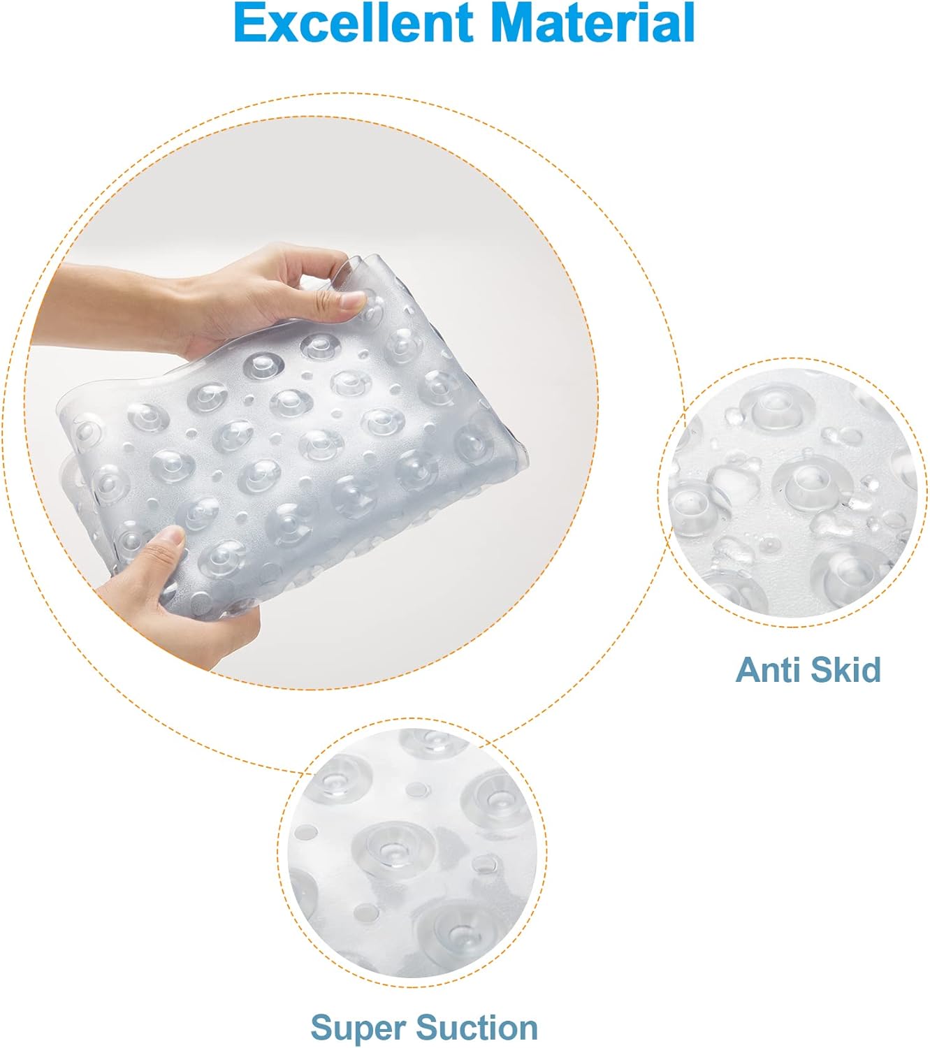 AmazerBath Bath Tub Mat, 40 x 16 Inches Non-Slip Shower Mats with Suction Cups and Drain Holes, Bathtub Mats Shower Stall Mats Machine Washable, Clear - Image 3