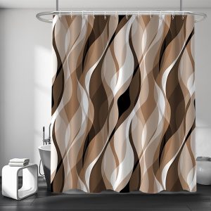 Brown Shower Curtain, Modern Abstract Grey and Brown Striped Shower Curtain Set for Bathroom Waterproof Tan Shower Curtain with Hooks, 72x72 Inch