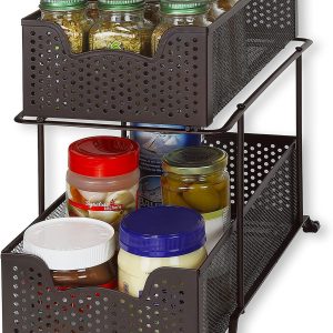 Simple Houseware 2 Tier Sliding Cabinet Basket Organizer Drawer, Bronze